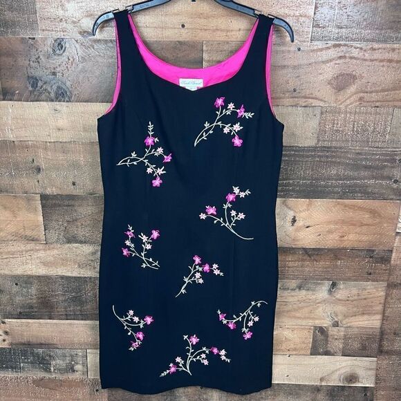 Sarah Spencer Dress Sheath Black Floral Embroidered Vintage Side Zipper Size 10 - Picture 12 of 13